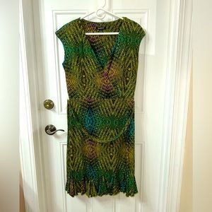 Glamour Green Teal and Purple Dress with Belt Size 10